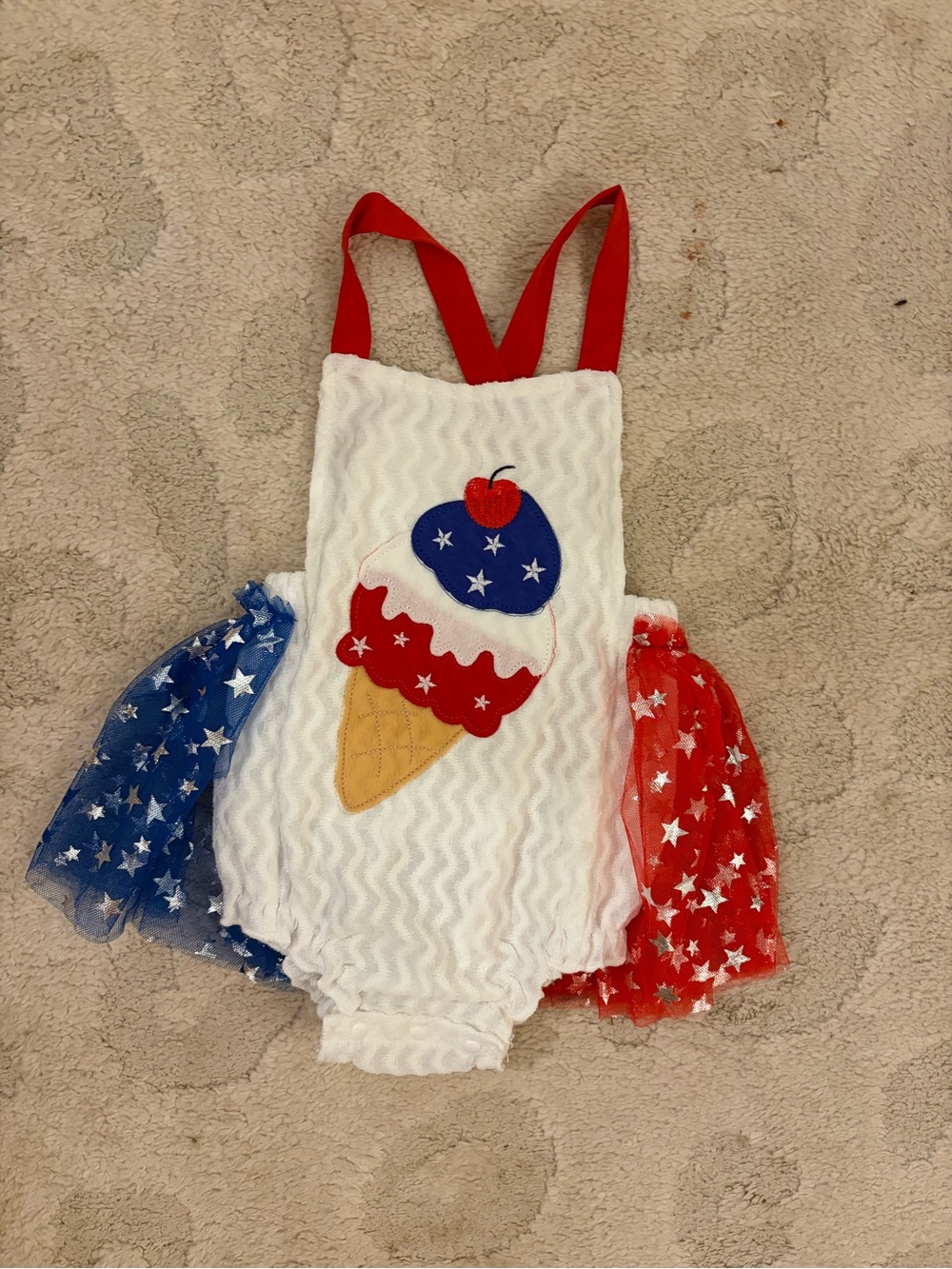 Patriotic Ice Cream Cone Baby Romper - Red, White & Blue